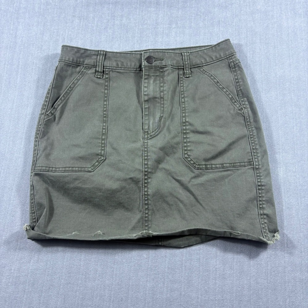 Universal Thread Skirt Womens 6/28 Green Mini Utility Raw Hem Stretch Cotton